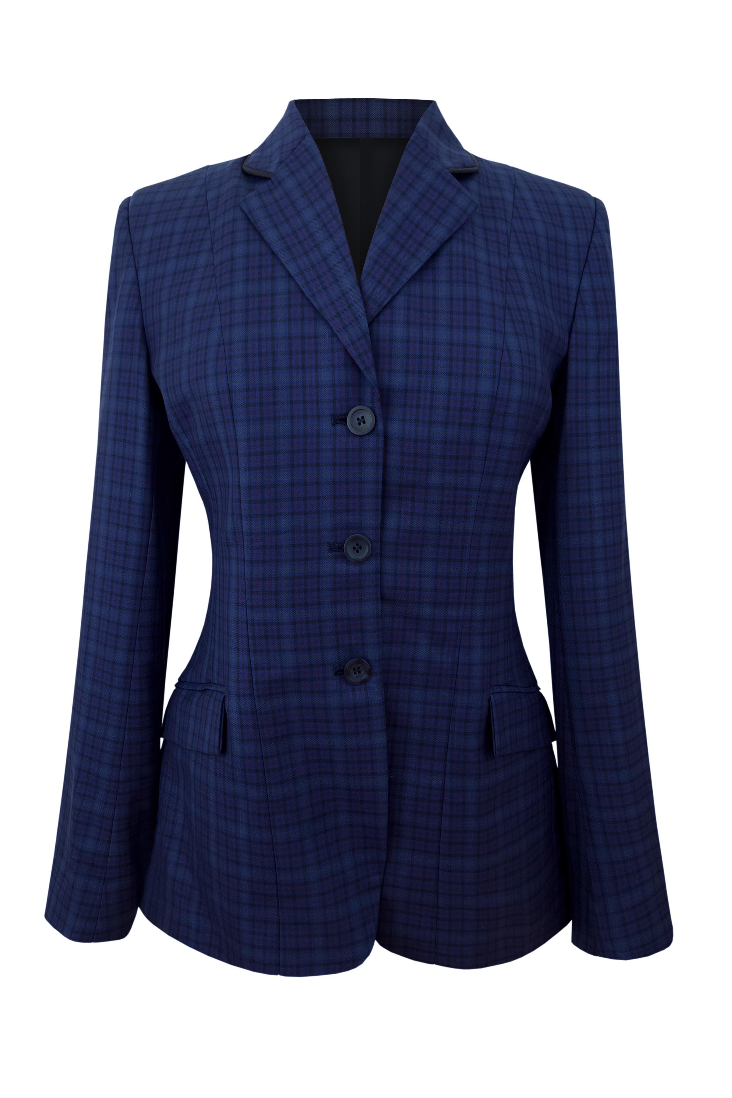 Navy and Dark Cobalt Plaid - Black Piped